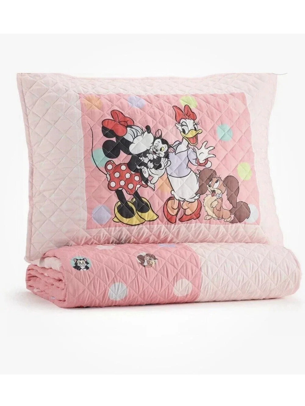 Disney Minnie Mouse Daisy Figaro Fifi Reversible 2 PC Set Quilt & 1-Sham NWT